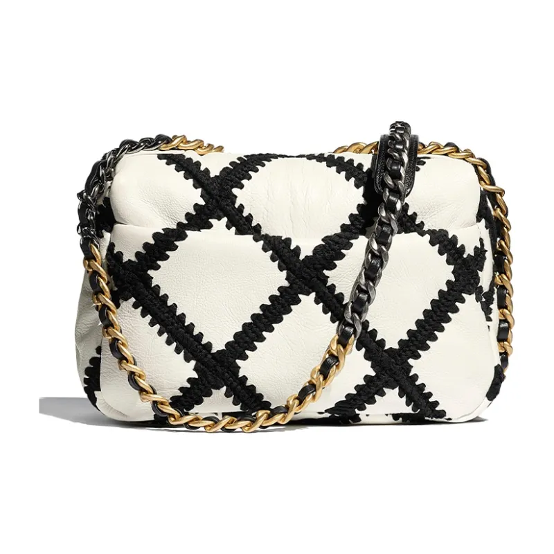 CHANEL 19Bag Calfskin Flap Bag, Shoulder Bag, Crossbody Bag Trumpets Women's Black White-1