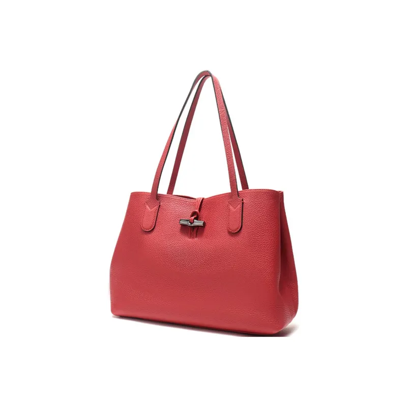 LONGCHAMP Roseau Cow Leather Handbag Shoulder Bag Medium Size Women's Red-1