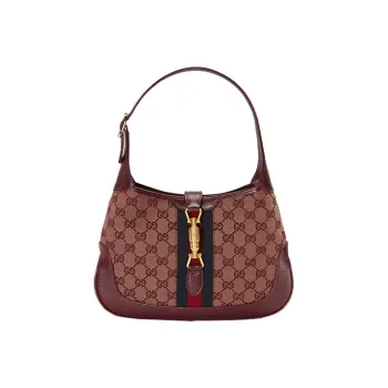 GUCCI Jackie 1961 Canvas With Leather Trim Crescent Shoulder Bag Shoulder Bag Women's Burgundy