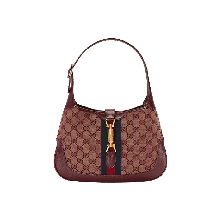 GUCCI Jackie 1961 Canvas With Leather Trim Crescent Shoulder Bag Shoulder Bag Women's Burgundy-0