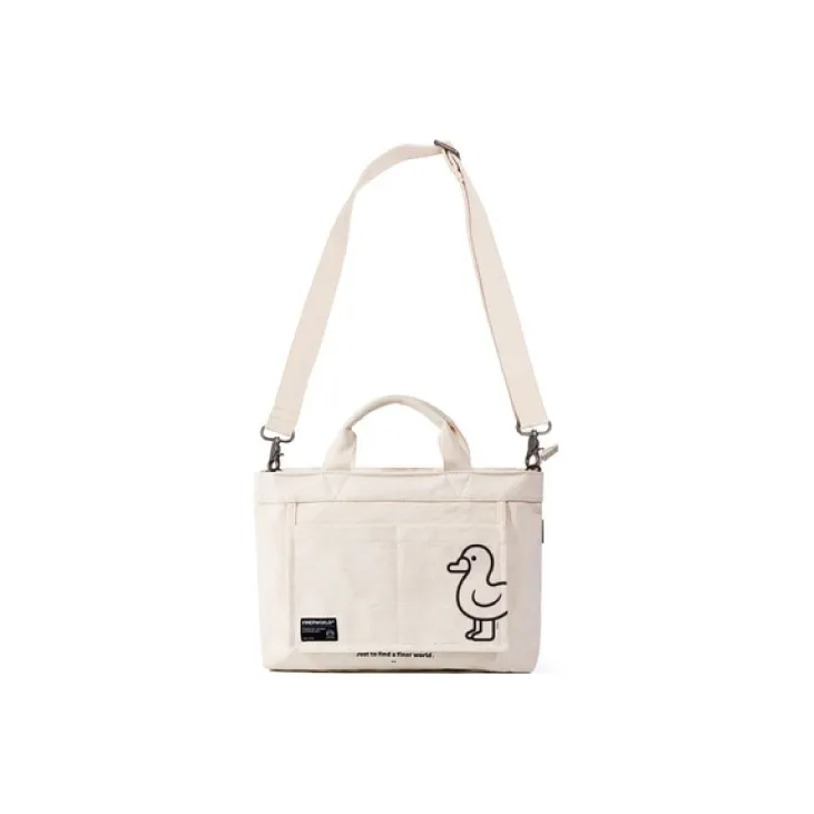 Finerworld Canvas Artistic Style Small Square Bag Shoulder Bag Handbag Medium Size Unisex Beige-4