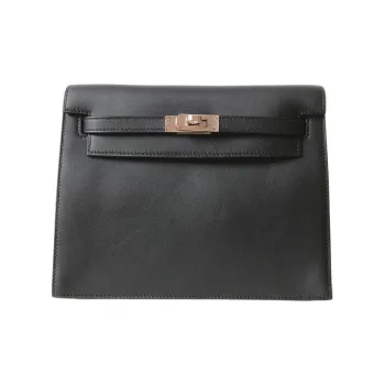 HERMES Kelly Danse Swift Leather One Shoulder Crossbody Clutch Backpack Unisex Noir Black