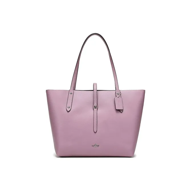 COACH Market Tote Grain Leather Tote Handbag, Shoulder Bag Large Size Women's Light Purple-0