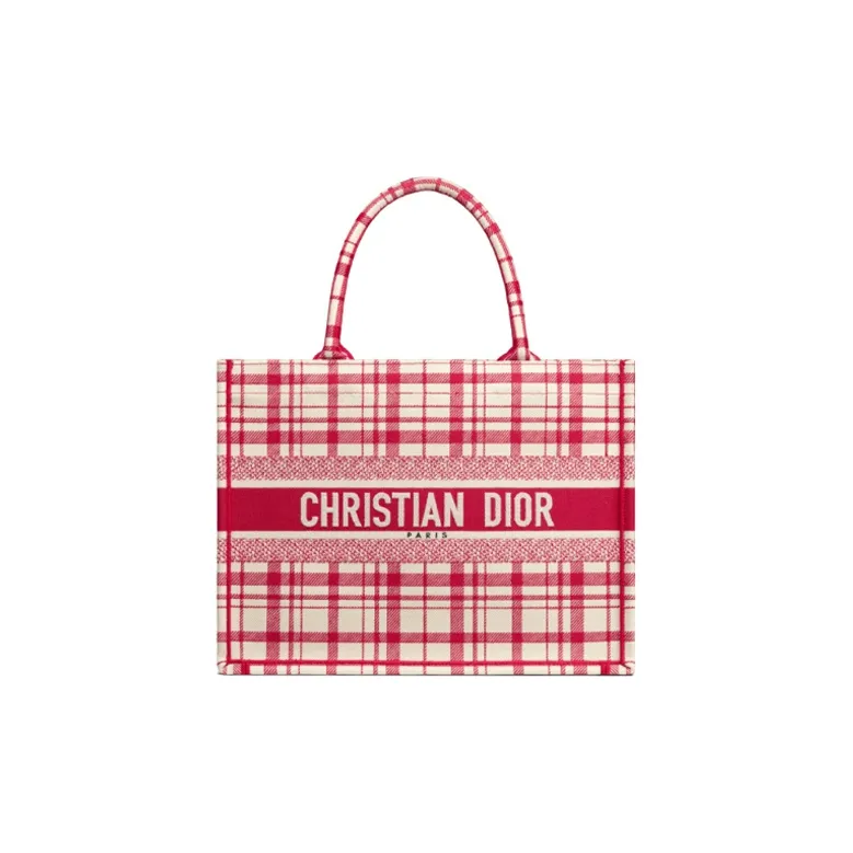 DIOR BookTote Embroidery Tote Bag Shopping Bag Handbag Small Size Women's Red Overlapped Plate-0