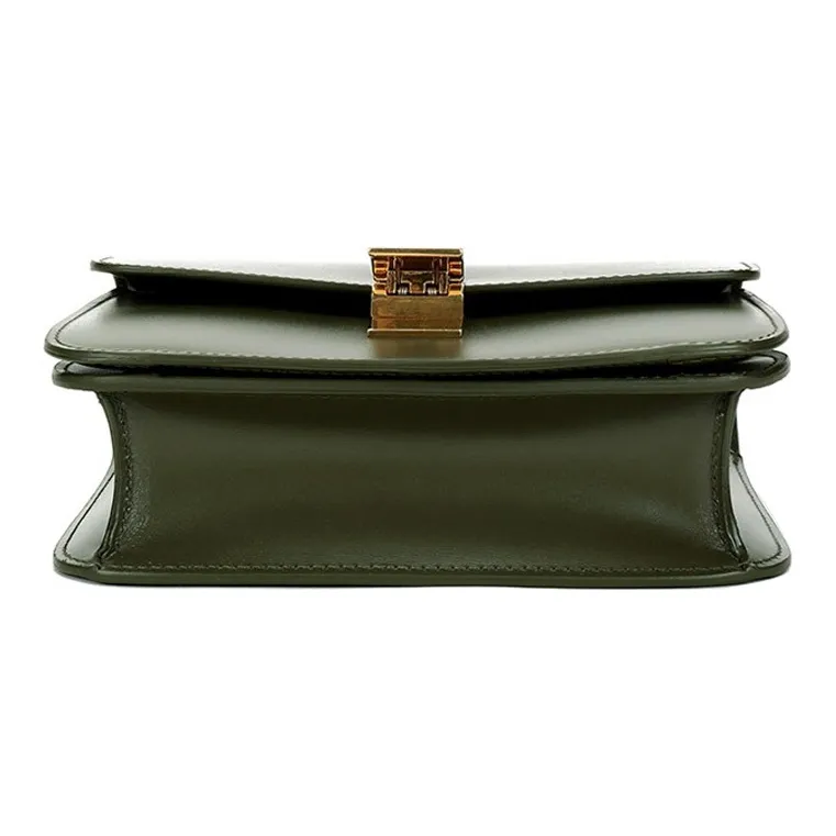 CELINE Classic Bo Polished Cow Leather Handbag Block Shoulder Bag Crossbody Bag Women's Army Green-4