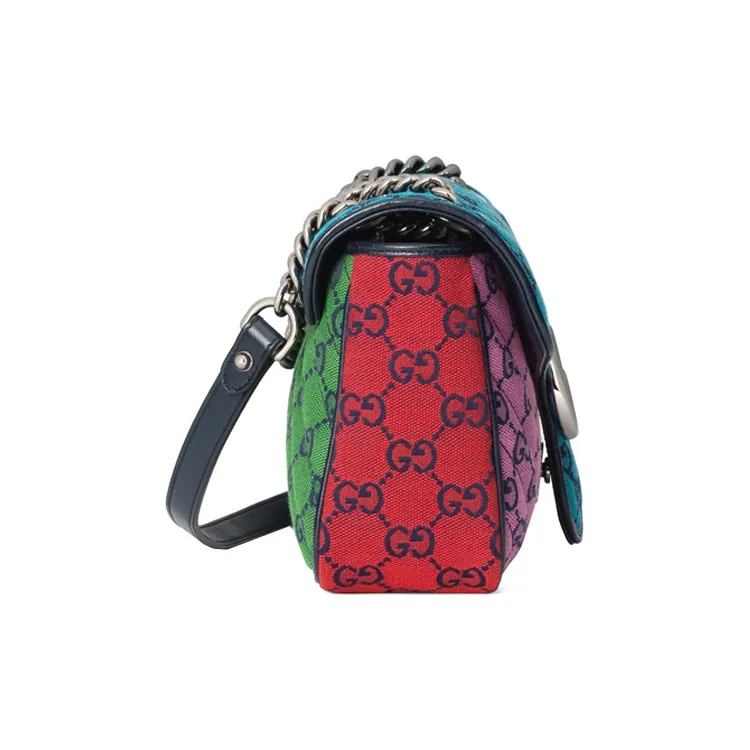 GUCCI GG Marmont Leather Patchwork With Canvas Chain Crossbody Bag Shoulder Bag Women's Multicolor-2
