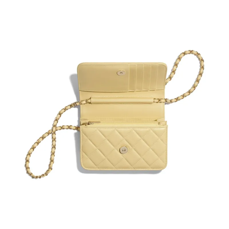 CHANEL WOC Lambskin And Gold Metal Shoulder Bag Mini Women's Yellow-3