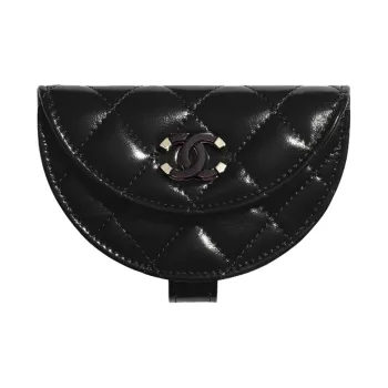 CHANEL Sheepskin Coin Purse Mini Women's Black