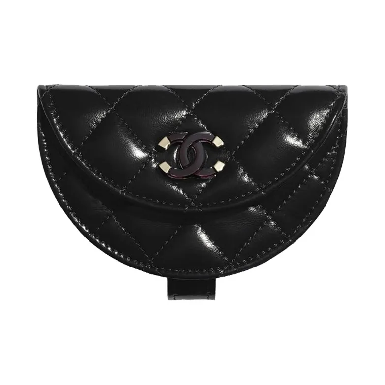 CHANEL Sheepskin Coin Purse Mini Women's Black-0