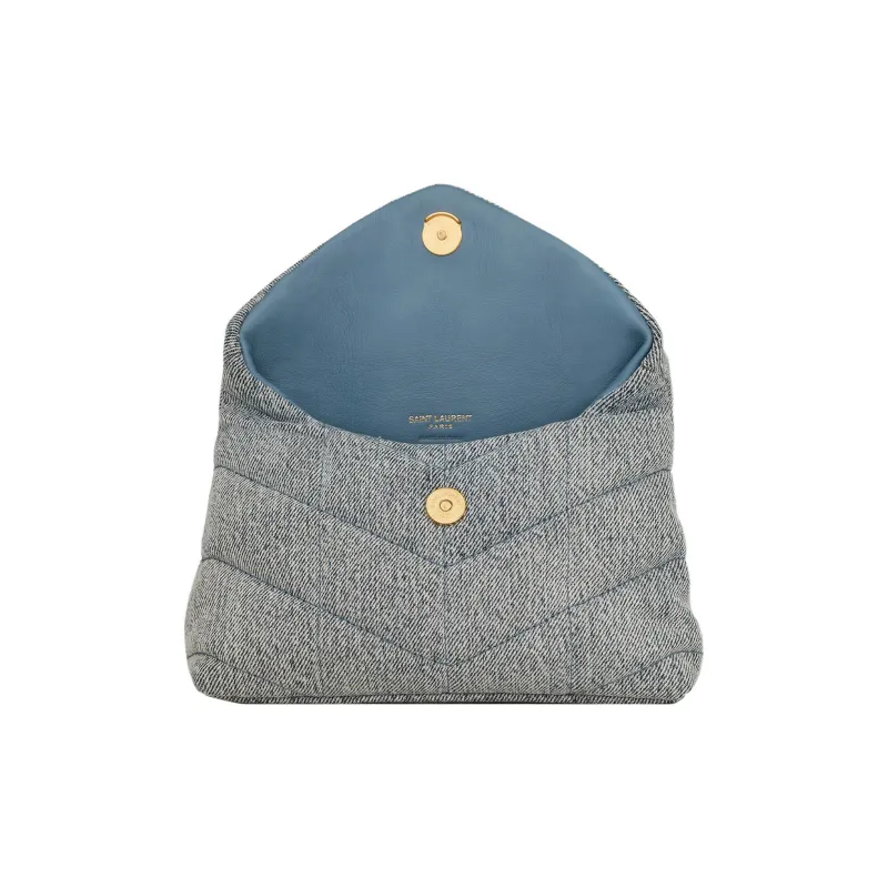 SAINT LAURENT PUFFER Cotton With Leather Clutch Trumpets Women's Blue Gray-4