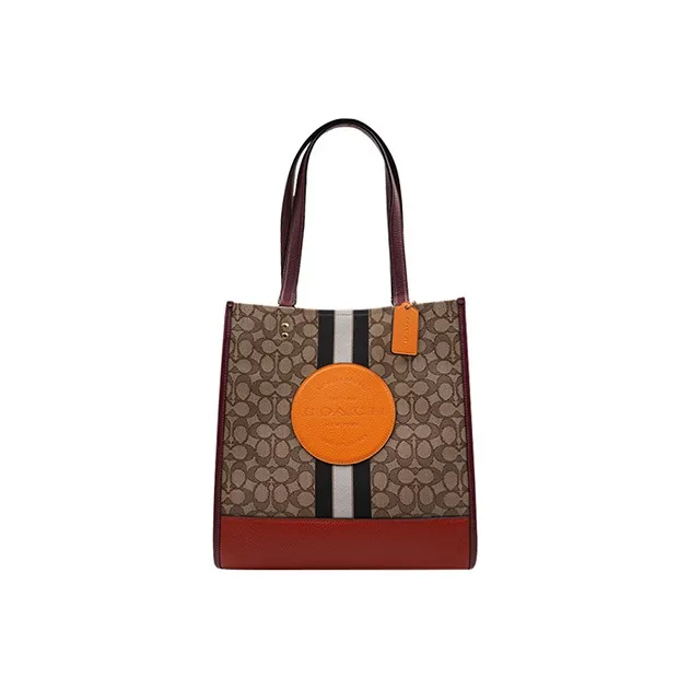 COACH Dempsey Leather Tote Bag, Shopping Bag, Shoulder Bag Large Size Women's Red Orange & Brown-0