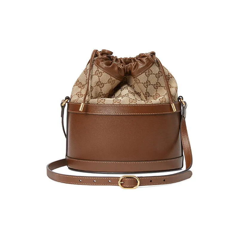 GUCCI Horsebit 1955 Canvas With Leather Bucket Bag, Shoulder Bag, Crossbody Bag Women's Brown-5