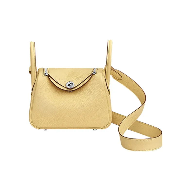 HERMES Lindy Clemence Bullock Leather Handbag, Shoulder Bag, Crossbody Bag Mini Women's 1Z Jaune Poussin Chick Yellow-1