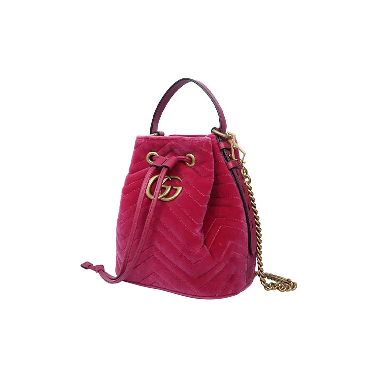 GUCCI GG Marmont Quilted Velvet Bucket Bag Portable Crossbody Bag Shoulder Bag Women's Rose Red-1