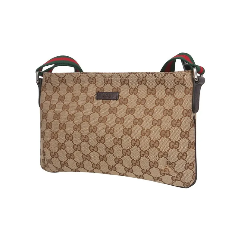 GUCCI Canvas With Leather Messenger Bag Shoulder Bag Crossbody Bag Unisex Ebony & Brown-1