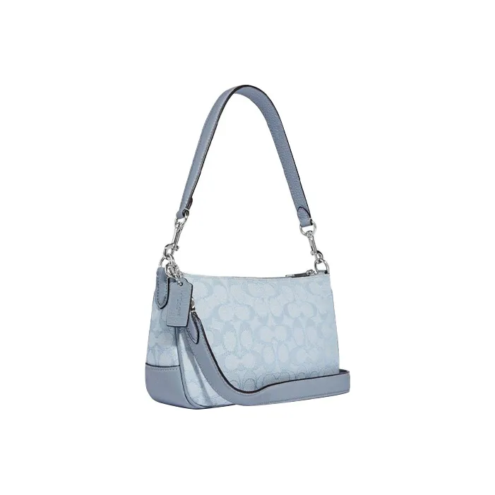 COACH Lonnie Fabric Cow Leather Patchwork Shoulder Bag Portable Crossbody Bag Shoulder Bag Women's Blue-1