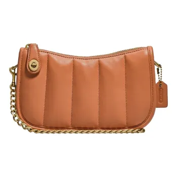 COACH Sheepskin Leather Patchwork Pochette, Shoulder Bag, Handbag Small Size Women's Solid Color Orange