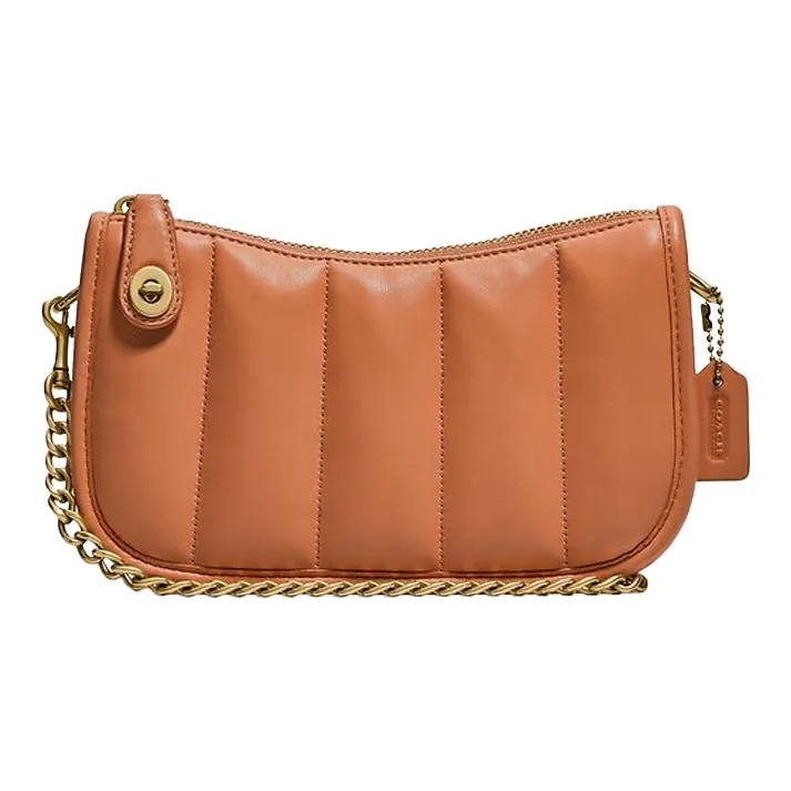 COACH Sheepskin Leather Patchwork Pochette, Shoulder Bag, Handbag Small Size Women's Solid Color Orange-0