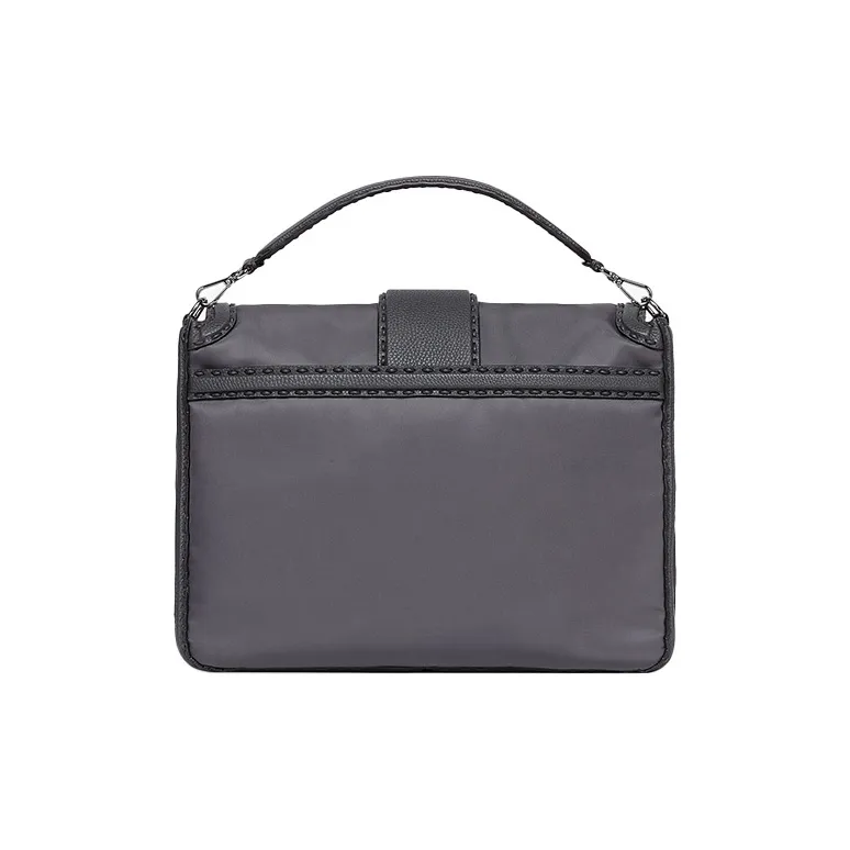 FENDI Baguette ECONYL® Recycled Nylon Courier Bag One Shoulder Handbag Crossbody Bag Large Size Men's Gray-2