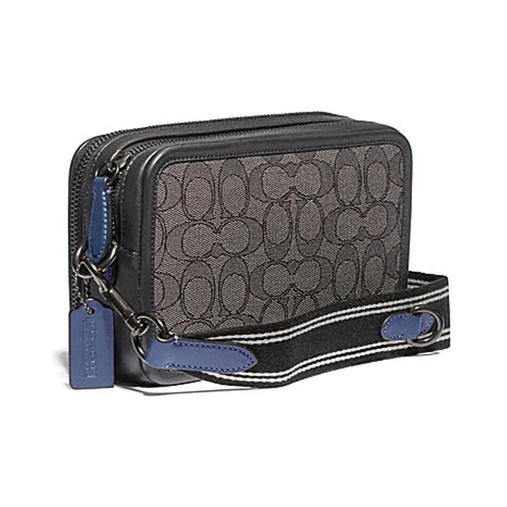 COACH Charter Calfskin Textile Small Square Bag Shoulder Bag, Crossbody Bag Regular Men's Black-1
