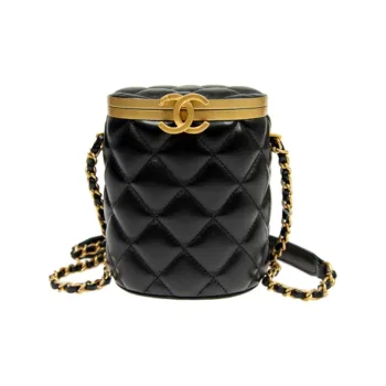 CHANEL Sheepskin Bucket Bag Small Cylinder Shoulder Bag Crossbody Bag Women's Black