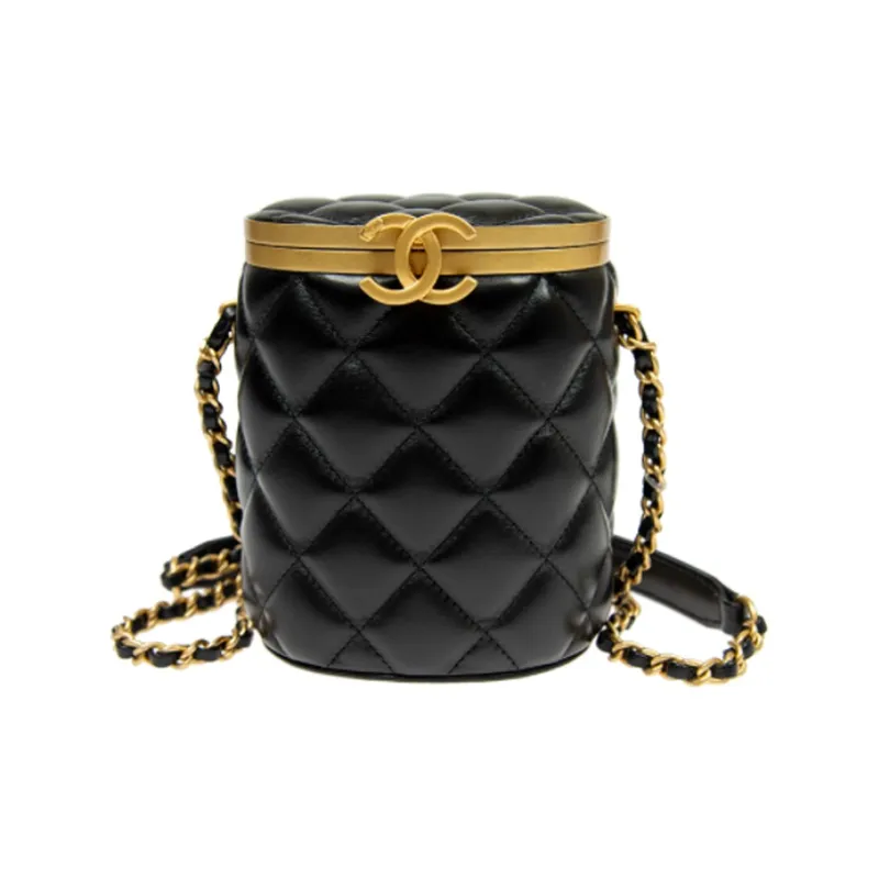 CHANEL Sheepskin Bucket Bag Crossbody Bag Women's Black-0