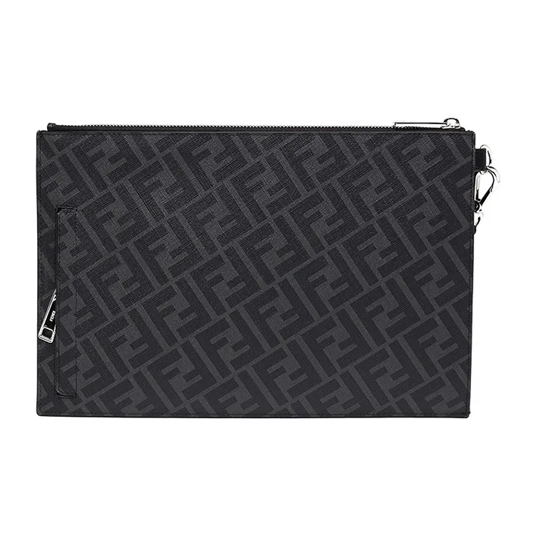 FENDI Canvas With Leather Clutch Regular Men's Black Gray Color/Yellow-5