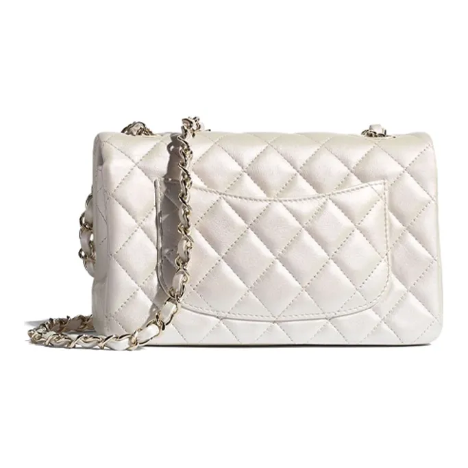 CHANEL Calfskin Chain Bag, Shoulder Bag Unisex White-2