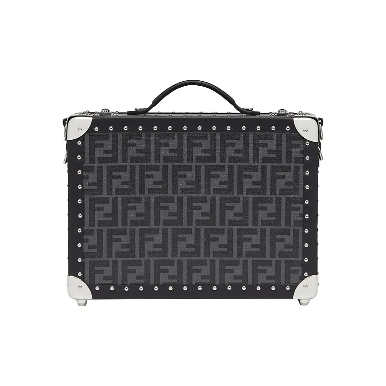 FENDI Calfskin Travel Bag, Suitcase, Hard Case Small Size Men's Black-3