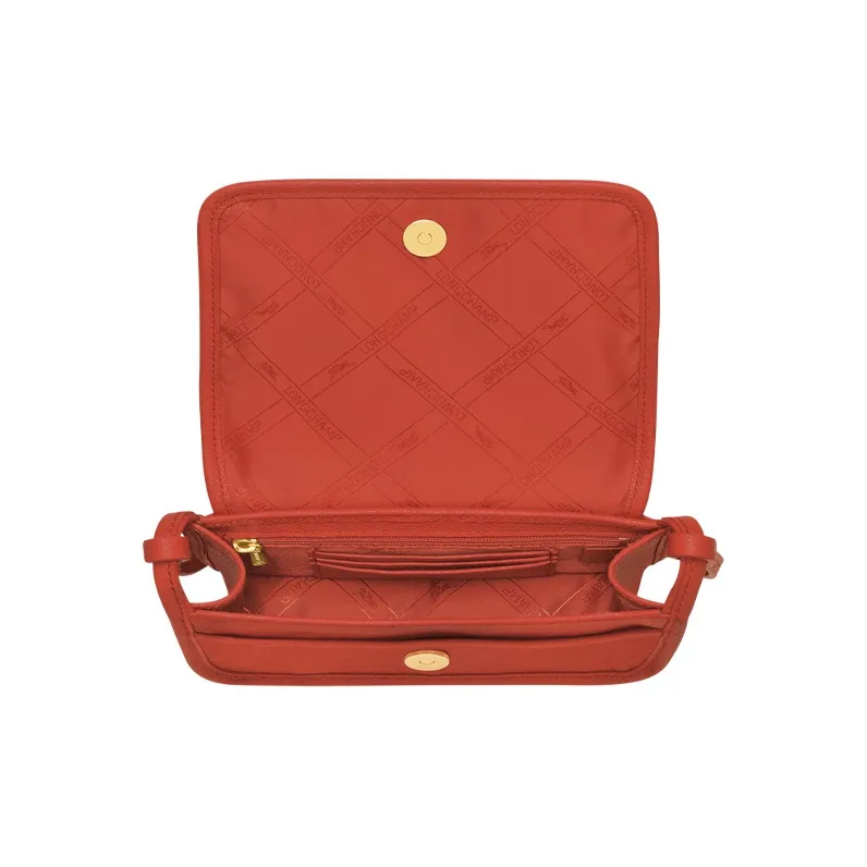 LONGCHAMP Le Foulonné Pebbled Cow Leather Wallet Shoulder Bag Women's Red-2