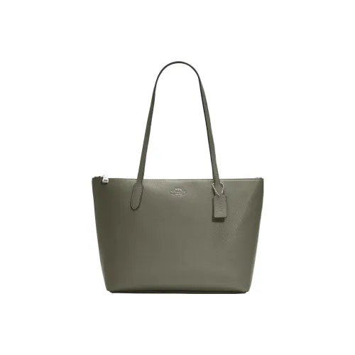 COACH Zip Top Mulberry tote Pebbled Plein Mulberry tote Bag Shopping Bag Handbag Shoulder Bag Women's Army Green