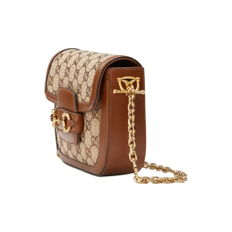 GUCCI Horsebit 1955 Canvas Bag, Handbag, Shoulder Bag Women's Ebony & Brown-1