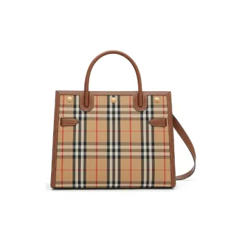 Burberry Small Vintage Check Two Handle Title Bag Archive Beige Brown
