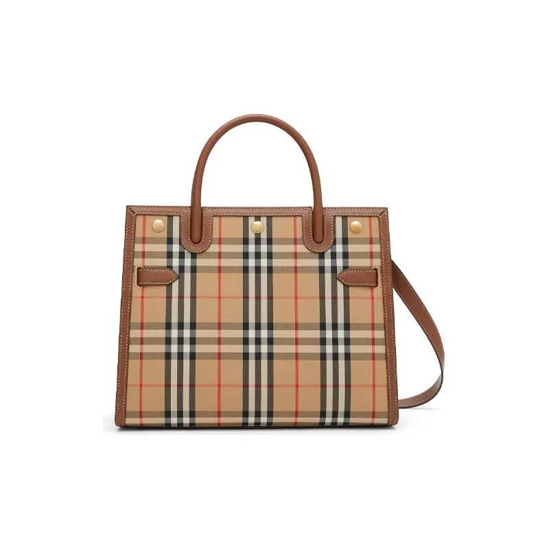 Burberry Small Vintage Check Two Handle Title Bag Archive Beige Brown-0