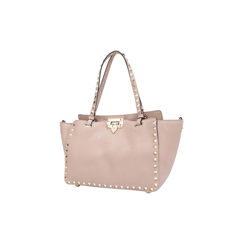 Valentino Rockstud Cow Leather Tote Shoulder Bag Medium Size Women's Pink-1