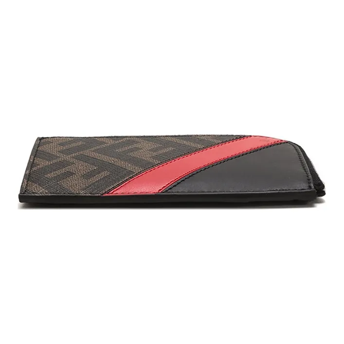FENDI Coated Canvas With Leather Coin Purses Card Holders Men's Brown/Black-3