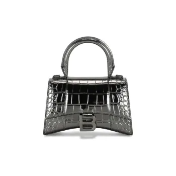 Balenciaga Hourglass Crocodile Embossed Calfskin Hourglass Bag Handbag Shoulder Bag Crossbody Bag Women's Black