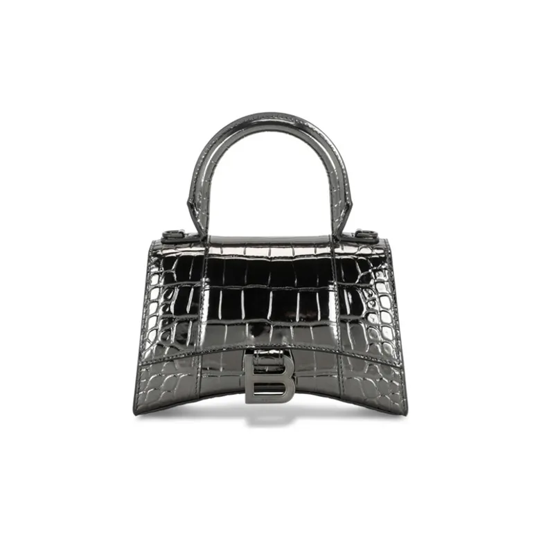 Balenciaga Hourglass Crocodile Embossed Calfskin Hourglass Bag Handbag Shoulder Bag Crossbody Bag Women's Black-0