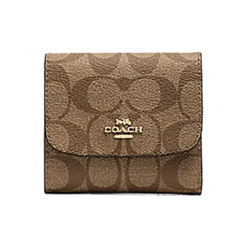 COACH Wallet Canvas Wallet Women's Brown And Rose Red