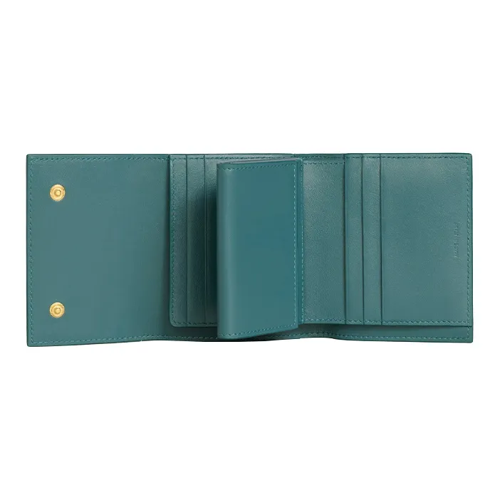 CELINE Smooth Cow Leather Card Holder Trumpets Women's Blue Green-3