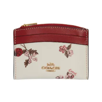 COACH Card Case Coated Canvas With Leather Card Holder Mini Women's 1White & Gold