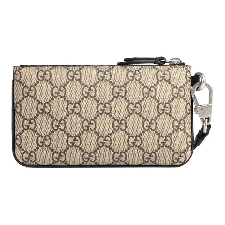 GUCCI Canvas With Leather Coin Purse Clutch Men's Beige/Ebony-3