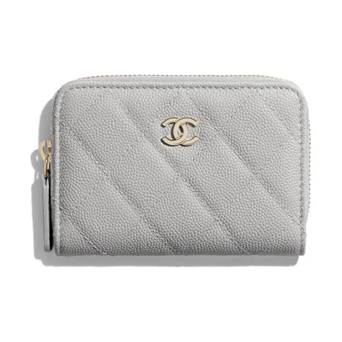 CHANEL Grain Embossed Caviar Calfskin & Metal Wallet Women's Gray-0