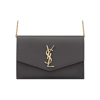 SAINT LAURENT UPTOWN Grained Embossed Leather Envelope Bag Wallets Shoulder Bag Crossbody Bag Mini Women's Gray White