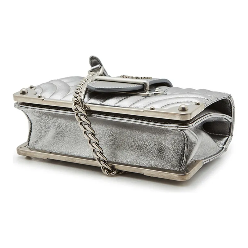 PRADA Cahier Leather Shoulder Bag Women's Silver-3