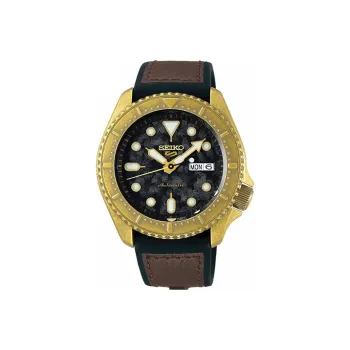 SEIKO Series 5 Mechanical Movement Artificial Leather Strap Watch Men's Watches Black Dial