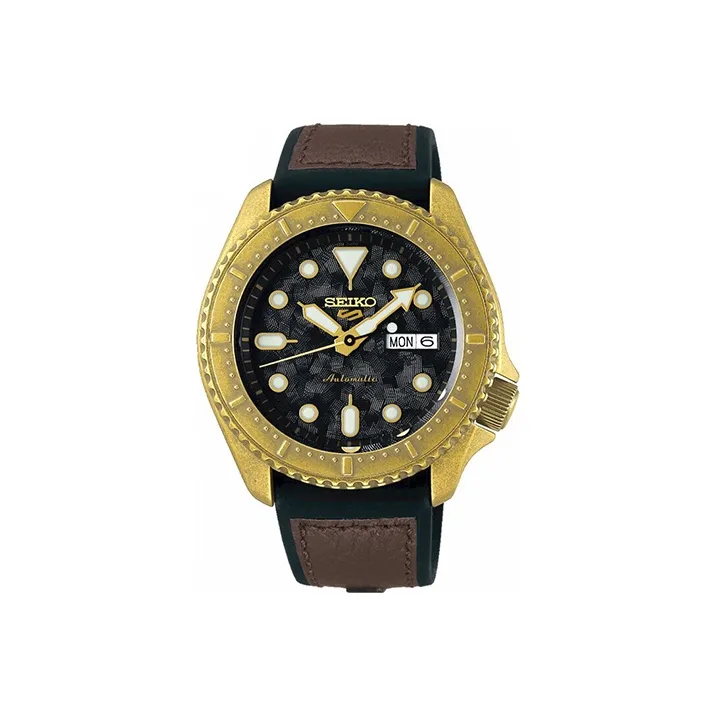 SEIKO Series 5 Mechanical Movement Artificial Leather Strap Watch Men's Watches Black Dial-0