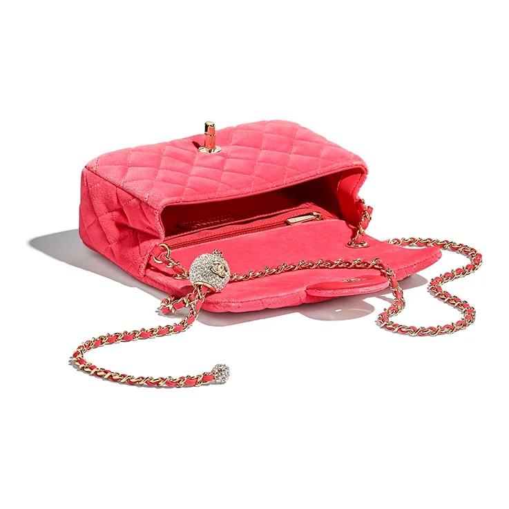 CHANEL Classic Flap CF Small Gold Ball Goose Plush Velvet Mouth Cover Bag, Crossbody Bags, Shoulder Bags Women's Pink-2