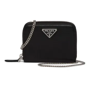 PRADA Saffiano Leather Wallet, Card Holder, Crossbody Bag Women's Black
