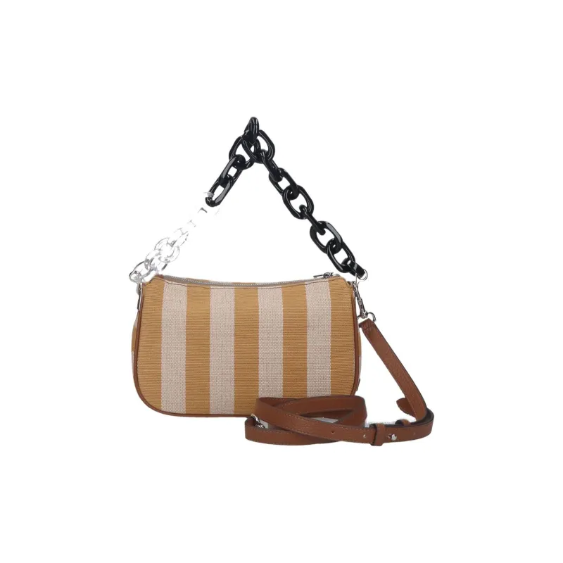 Furla Cotton Linen With Leather Handbag Shoulder Bag Women's Brown & Gray-1
